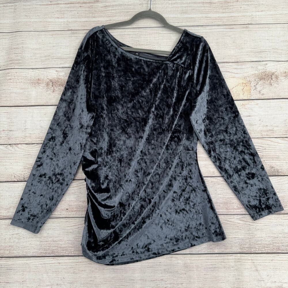 Betabrand‎ Velvet Asymmetrical Neck Ruched Side Blouse Womens XXL Ink Black